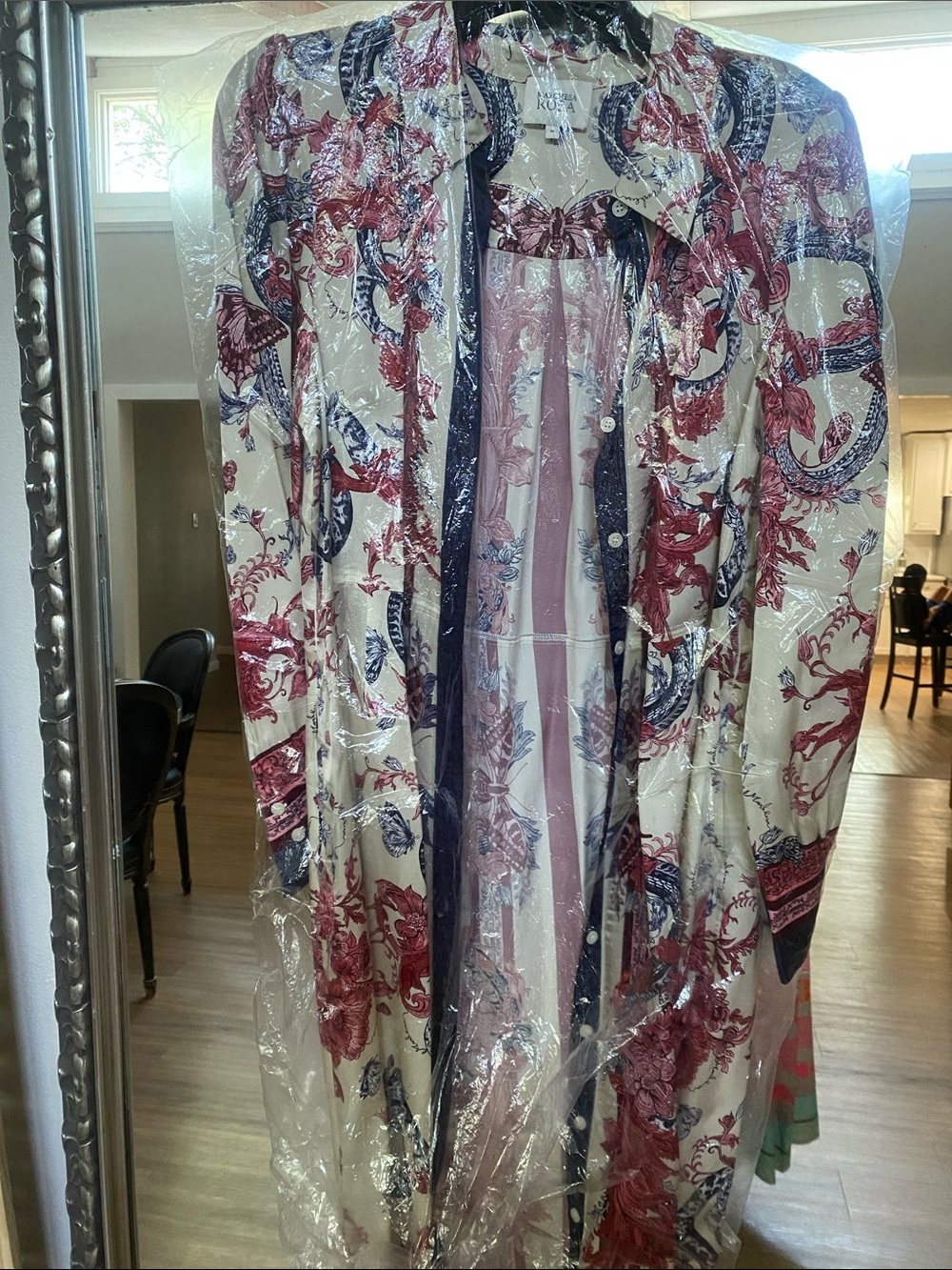 Paisley-Print Maxi Dress in Cream with Pink & Navy — Elegant Button-Front